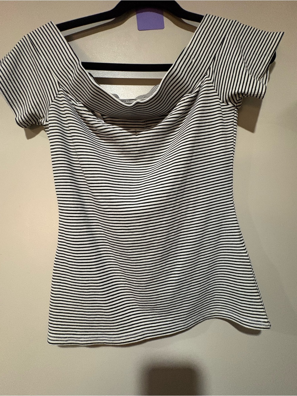 NWT GBG Los Angeles Black & White Striped Off-Shoulder Top